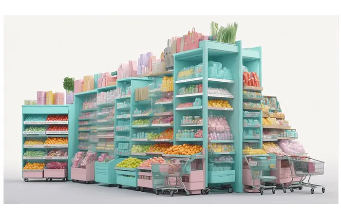 Supermarket Shelf Display 3D Design Illustration